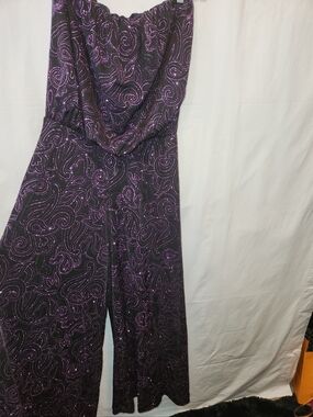 Strapless Black Jumpsuit with Purple Swirl Detail